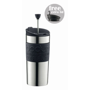 BODUM TRAVEL PRESS COFFEE MAKER INC NON-PRESS LID, 0.35L, 12OZ - SILVER S/S